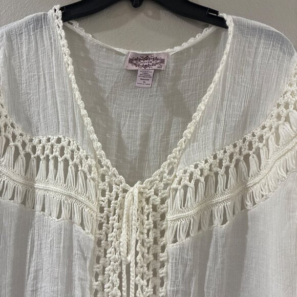 Oliver by Escio open-front kimono cardigan beach cover-up crochet trim fringe XL - Picture 3 of 7